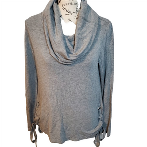 Belldini Gray Cowlneck Lace Up Sides Blouse Small